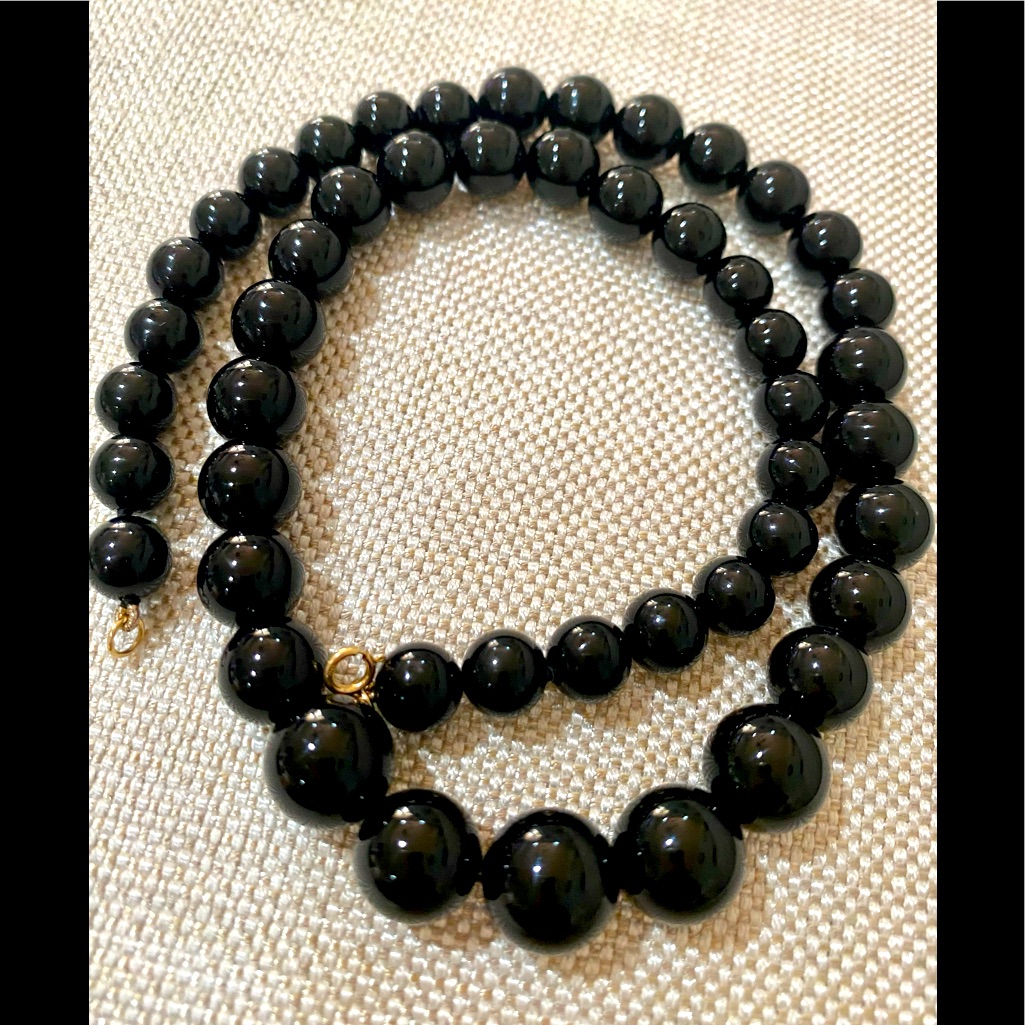 Onyx 14k Gold Clasp Black Graduate Beads Choker Necklace